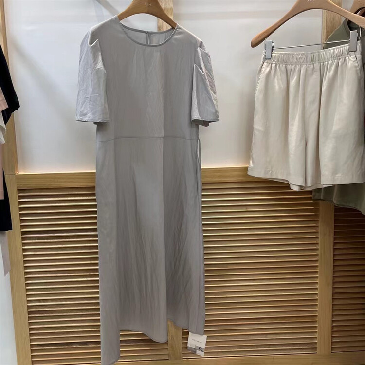[xhm] Korean round neck bubble sleeve lace up dress 2056# zjy