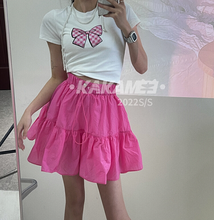 [kakamee] girlish feelings pink flash diamond bow short sleeved T-shirt s319# LSL