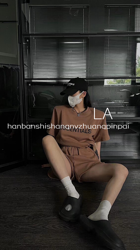 [laqssy] letter printed shoulder pad short sleeve T-shirt + loose comfortable casual pants set 3372# zyh