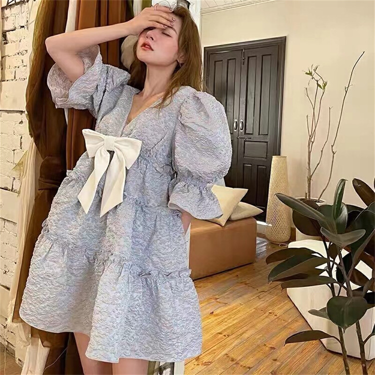 [Cupertino] bubble sleeve bow dress 7112# WPL