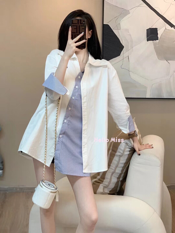 [Hello Miss] stripe stitched fake two shirts ys1-202\pcz