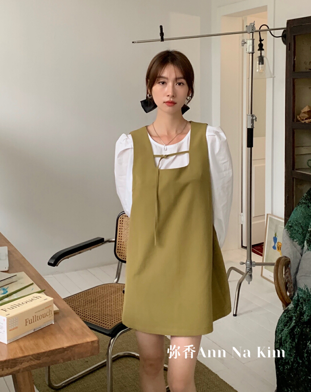 【彌香】甜美風背心短款連衣裙+韓版休閒襯衫套裝  5039#  HJY