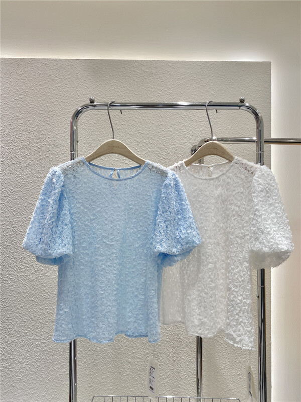 goods in stock! [blossom] heavy industry design round neck bubble sleeve blouse 2876# zxx