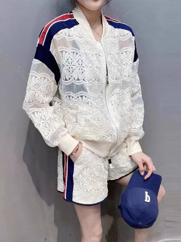 [yayirou] simple color contrast edge coat + slim loose Shorts Set 8108# zyh