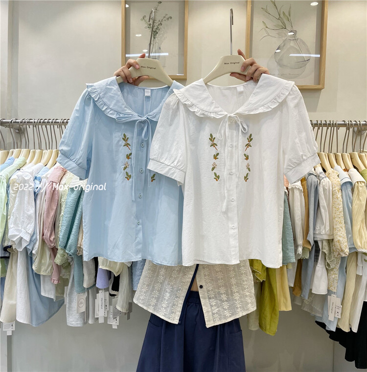 New in early summer! [Max original] embroidered lace up baby collar shirt 98087# HBx