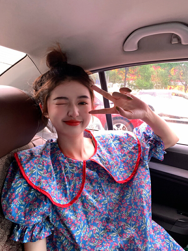 New in early summer! [timely rain] Han Feng ins sweet broken flowers retro design sense big Lapel loose versatile shirt 44520# WPL