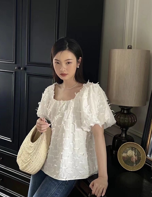 [G.W] square neck Style Bubble Sleeve Shirt 2289\zxx