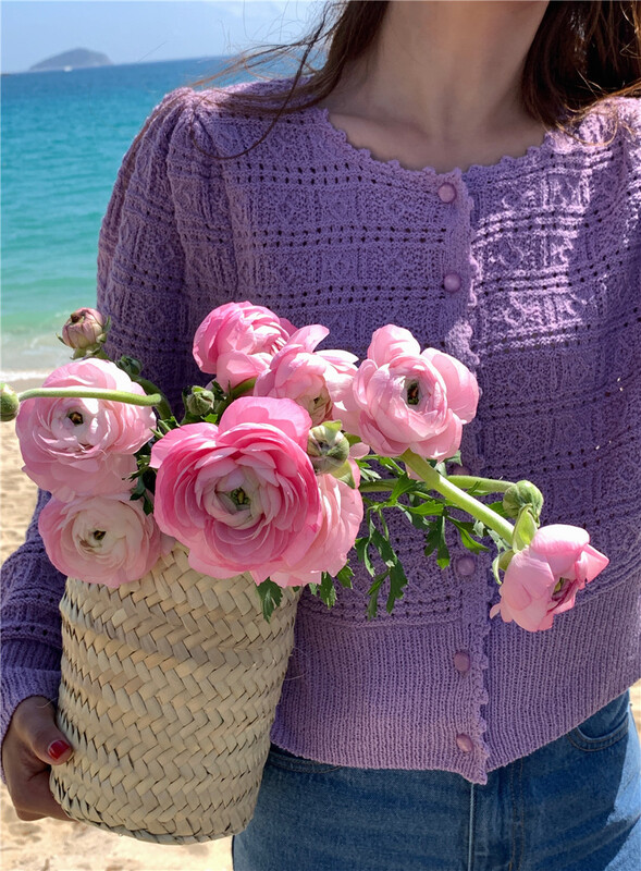 goods in stock! New year in early spring! [vis type] Korean hollow out round neck knitted cardigan 7321# hjy