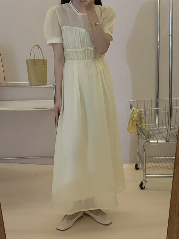 goods in stock! New in early summer! [Zoe Zoe] Korean hollow out round neck pleated yarn dress c280# L