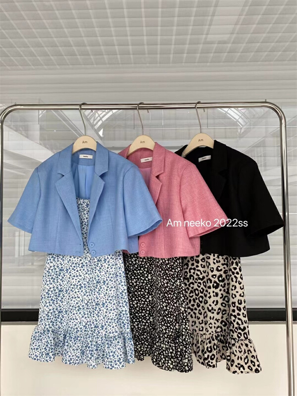 [am] simple solid color short coat + slim and versatile comfortable suspender dress set ys1-3350# JJ