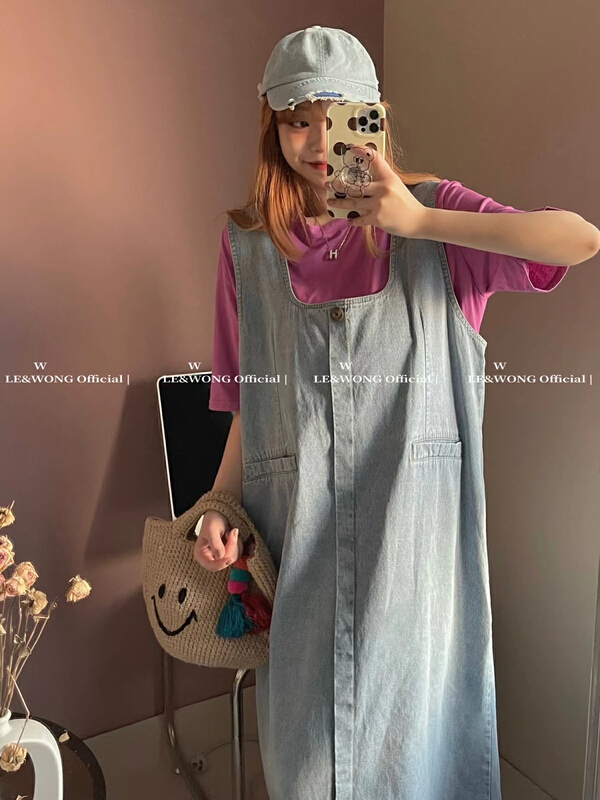 [le & Wong] Korean loose denim skirt + versatile casual T-shirt set 8817# WTT