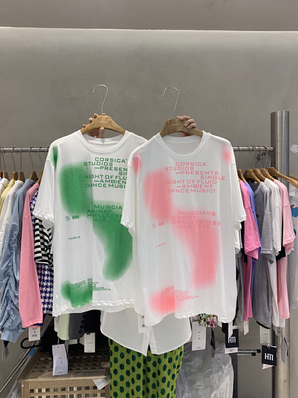 New in early summer! [hm.makai] tie dyed lettered print trend short sleeve T-shirt 982# ozq