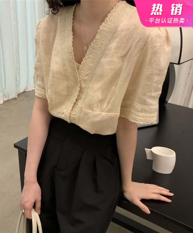 [ohhhh] sweet Japanese V-neck short sleeve shirt 1503# CLS