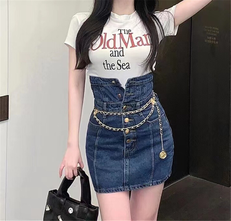 [a +] High Waist Hip Wrap denim skirt 5001# ozq