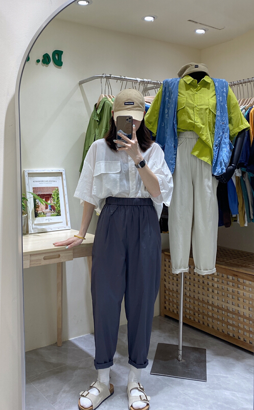 [da.7] fashionable high waist loose button facial mask casual pants (only casual pants) 8900\lsl