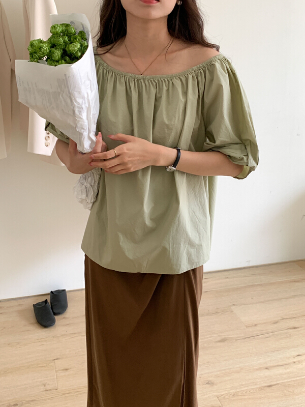 [Tn] simple and versatile solid off shoulder shirt c2483# cqw