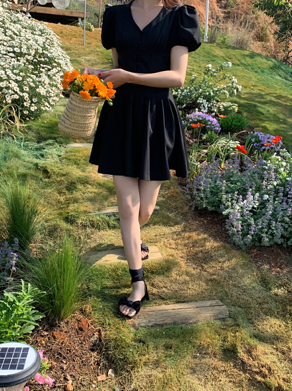 goods in stock! New in early summer! [vis type] V-neck Pleated Dress 7683# hjy