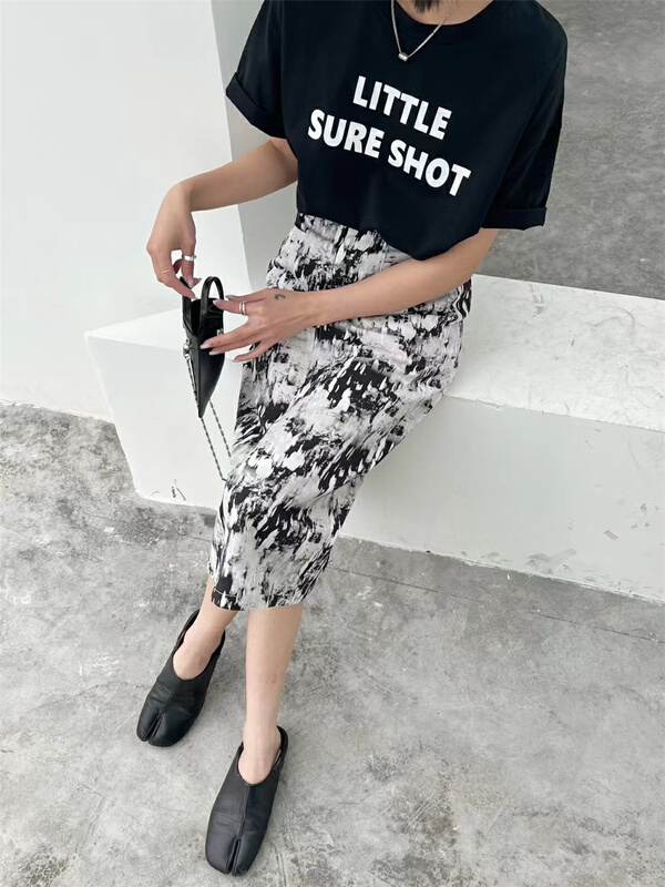 goods in stock! New in early summer! [black + white] print fashion versatile skirt 9035# XYJ