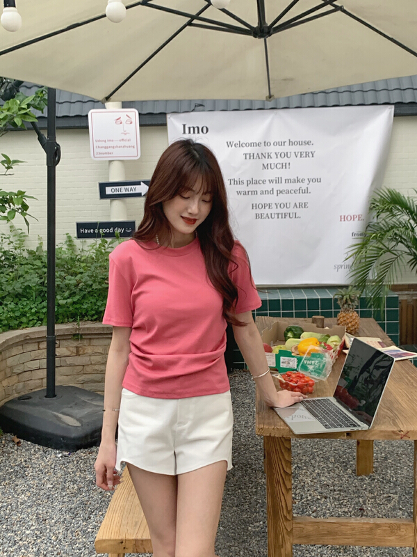 goods in stock! New in early summer! [as] pleated design versatile short sleeve T-shirt 2168# hjy