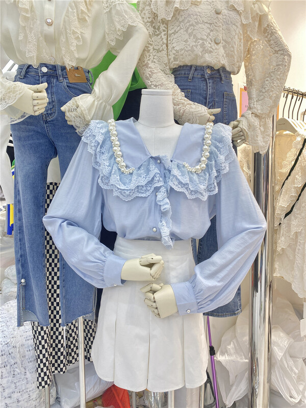 [set] French court style heavy industry Lace Beaded shirt 9256# zxx