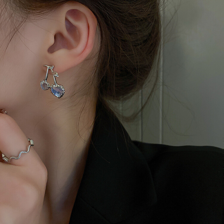 [inside] moonlight stone geometric pearl love cherry versatile Earrings r3277# zxl