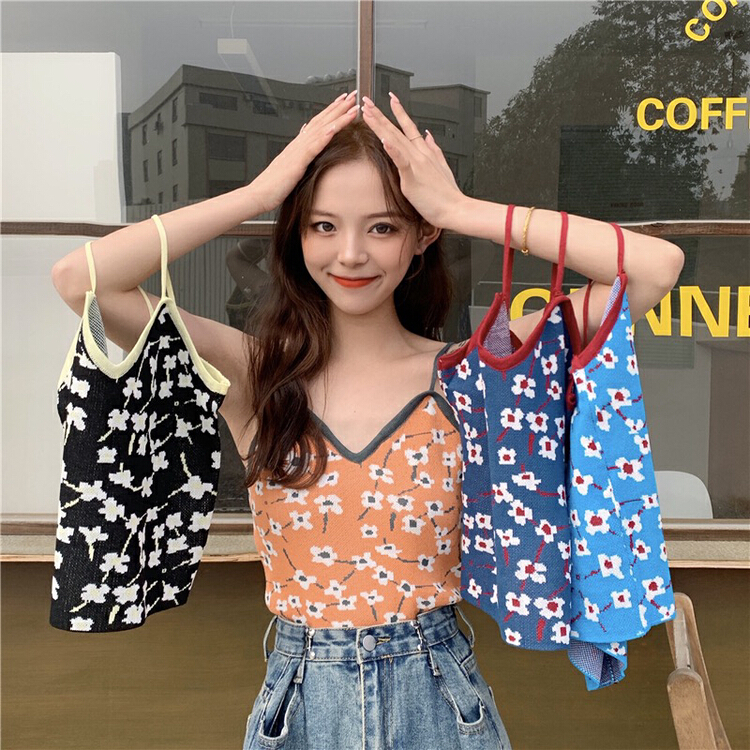 Early spring new! [fat woman's family] knitted suspender floral vest 0522# HBx