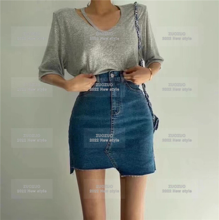 [Zuo Zuo] Korean version chain wrapped hip denim skirt (with chain waist bag) 4475# ozq