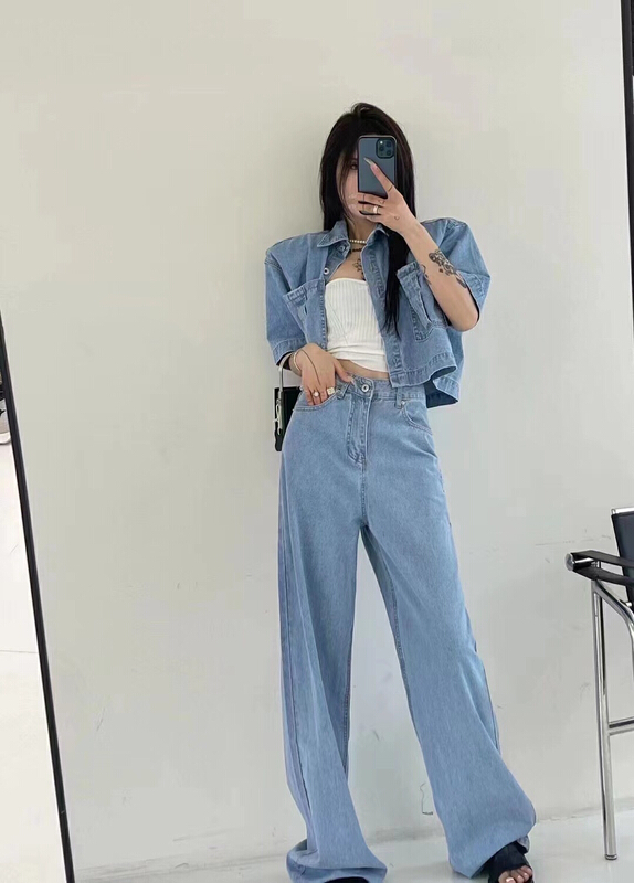 [lidada] vintage fashion denim jacket + straight jeans suit 2980# HBx