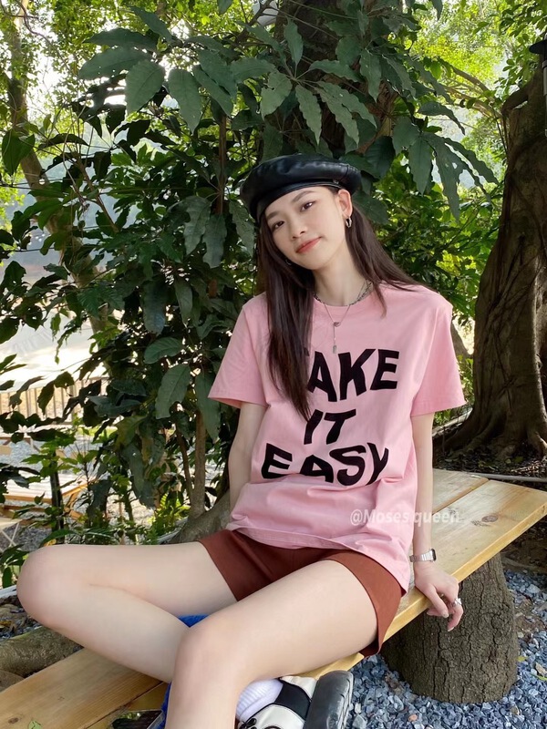 [Moses queen] Korean trendy letter print versatile short sleeve T-shirt 50166# XYY