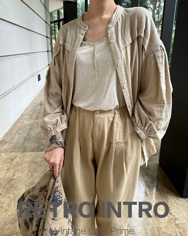 Original price 107.99! New year in early spring! [Rin] simple cotton linen solid color stand collar shirt r21019# cqw