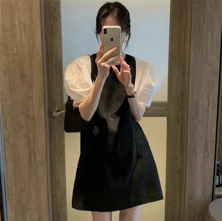 [Jerry house jelly home] color blocking crimp Pullover dress 8994# HBx