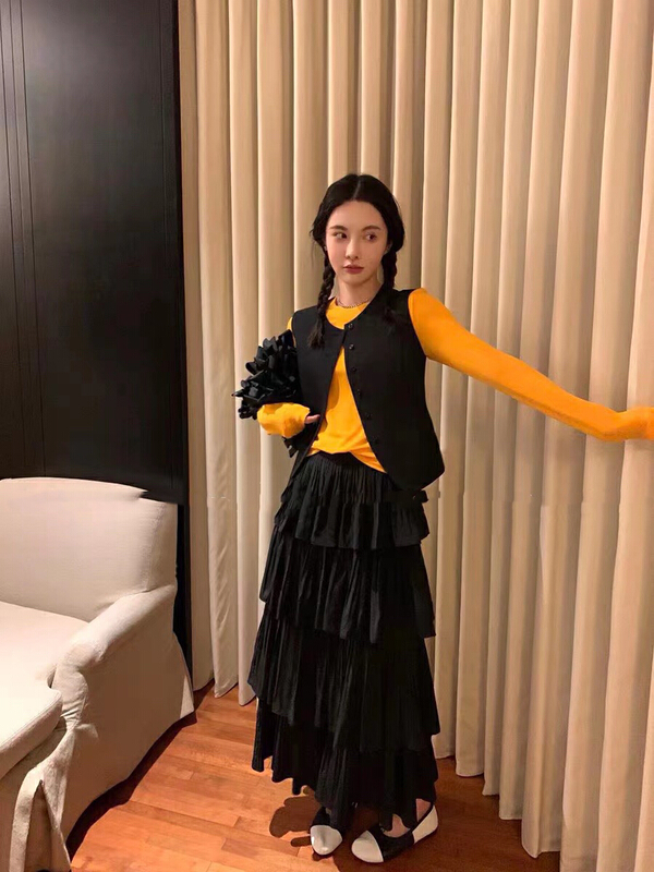 [x · h studio] fashion solid color medium length skirt 06105# ozq