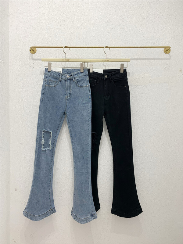 [u.she] Korean slim cut hole jeans 88036# cqw