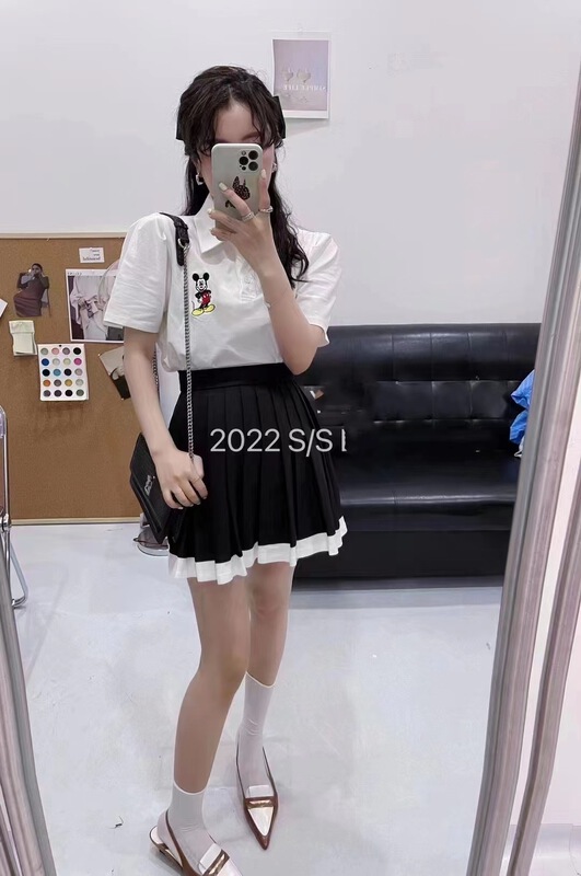[Anan] Korean Mickey embroidered short sleeve + high waist slim skirt set 2111# WTT
