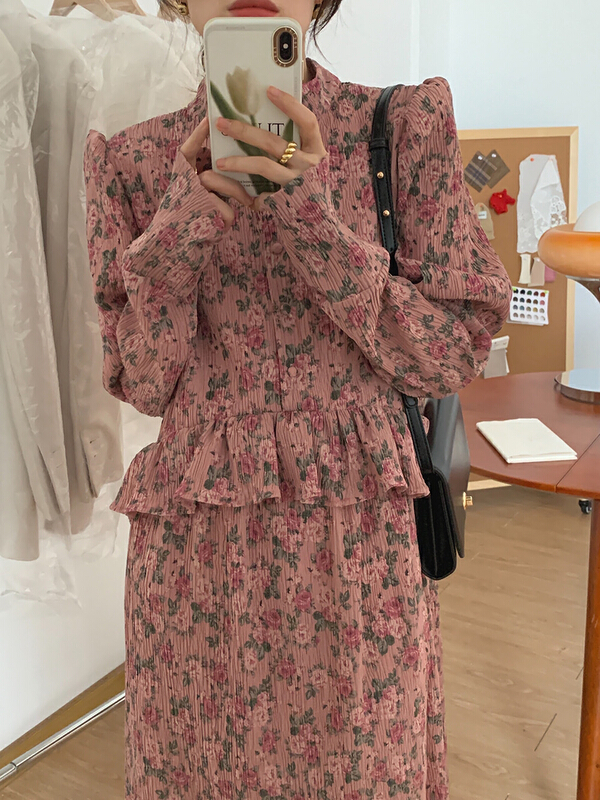 New year in early spring! [timely rain] Han Feng ins fashion pastoral floral thin dress (with belt) af721# YYW
