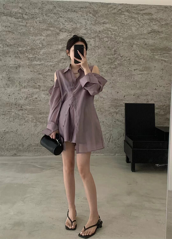 [3. Three point] loose and simple shirt + casual pants set 7206# cqw