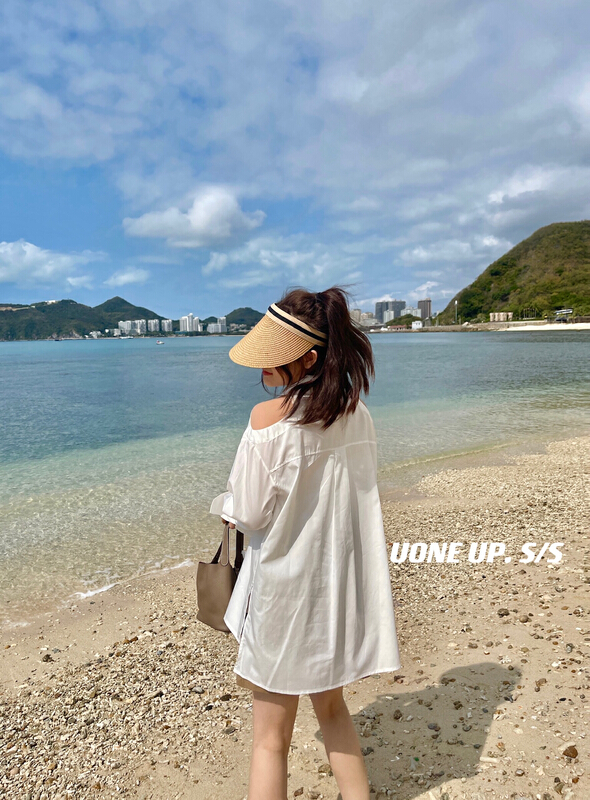 New year in early spring! [uone] Korean off shoulder design medium length ins style shirt 98199# LSL
