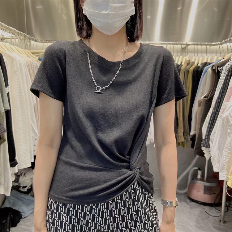 現貨!【AKXK】韓系圓領舒適短袖T恤(配鏈條)  4587#  L