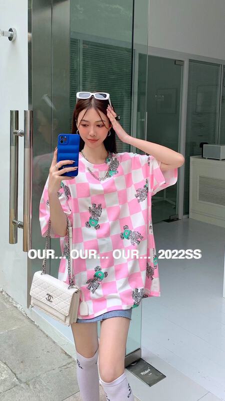 [our] fashion Plaid print loose short sleeve T-shirt 8271# LSW
