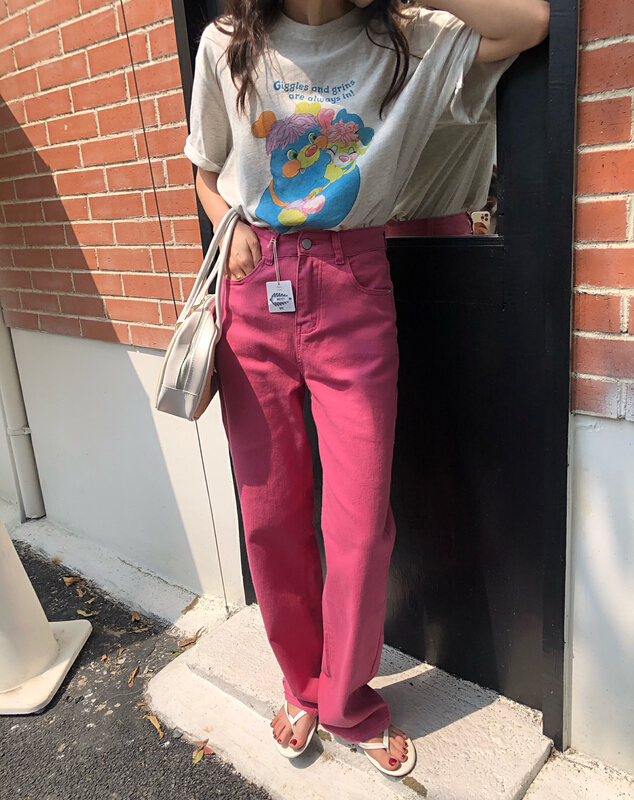 New year in early spring! [meet me] fashion high-grade plum powder straight jeans (only pants) 61183# ll