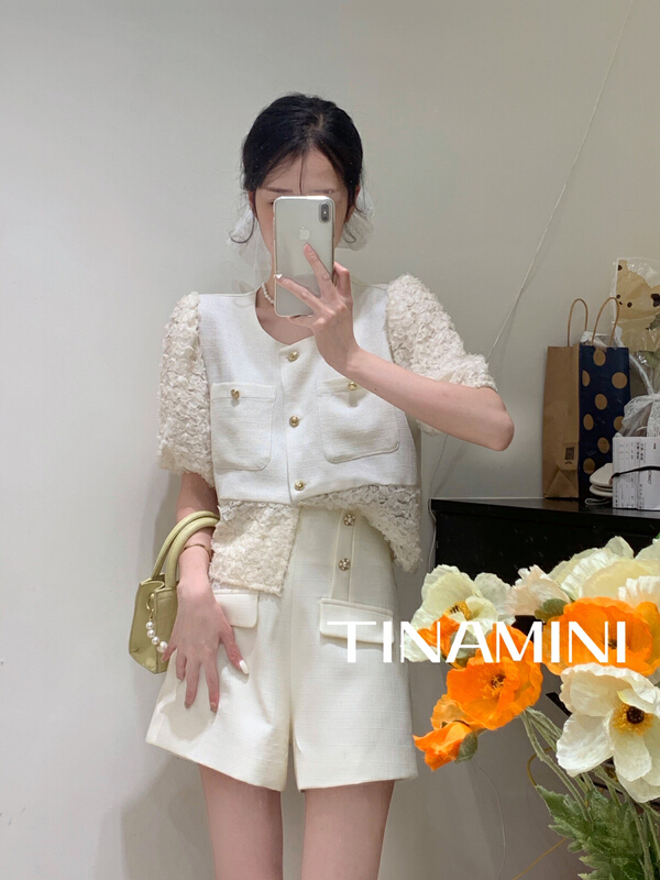 [Tina Mini] Korean version round neck small fragrance style shirt m0185# hjy