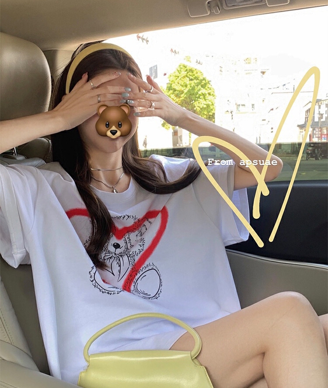New in early summer! [Mini. Pepper] love bear print round neck short sleeve T-shirt 7500-1# WTT