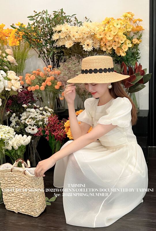 New in early summer! [tabmini] round neck bubble sleeve clear dress x19401-f# WPL