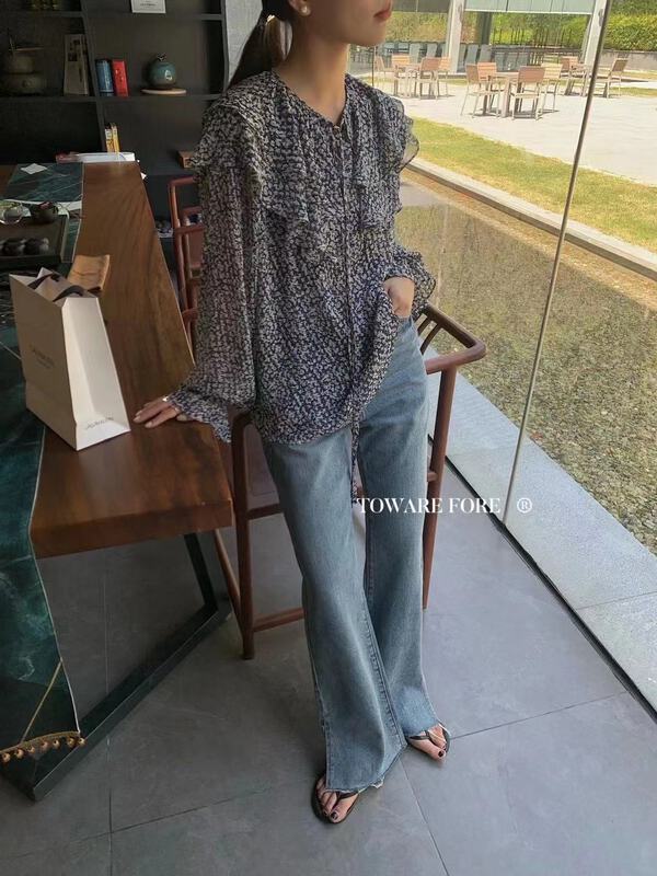 [toward front] broken flower bandage blouse with fungus edge w6085# zxl