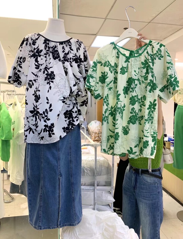 [Boran] fashion temperament printed round neck blouse 7273# XYJ