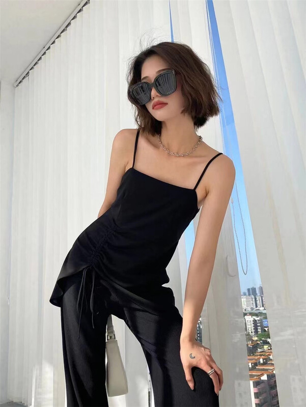 [black + white] modern fashion drawstring design vest / sling 2s03777t# lwy