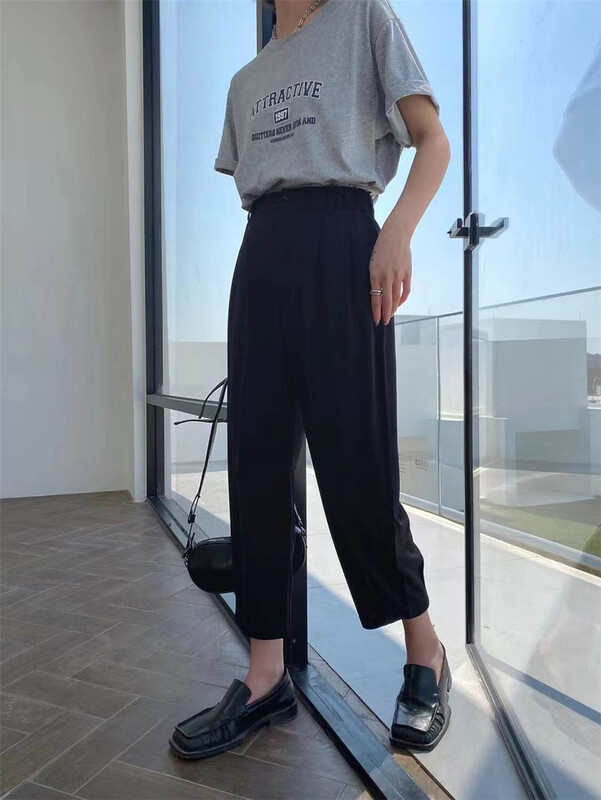 [black + white] solid color versatile Korean casual pants 2s07803t# lwy