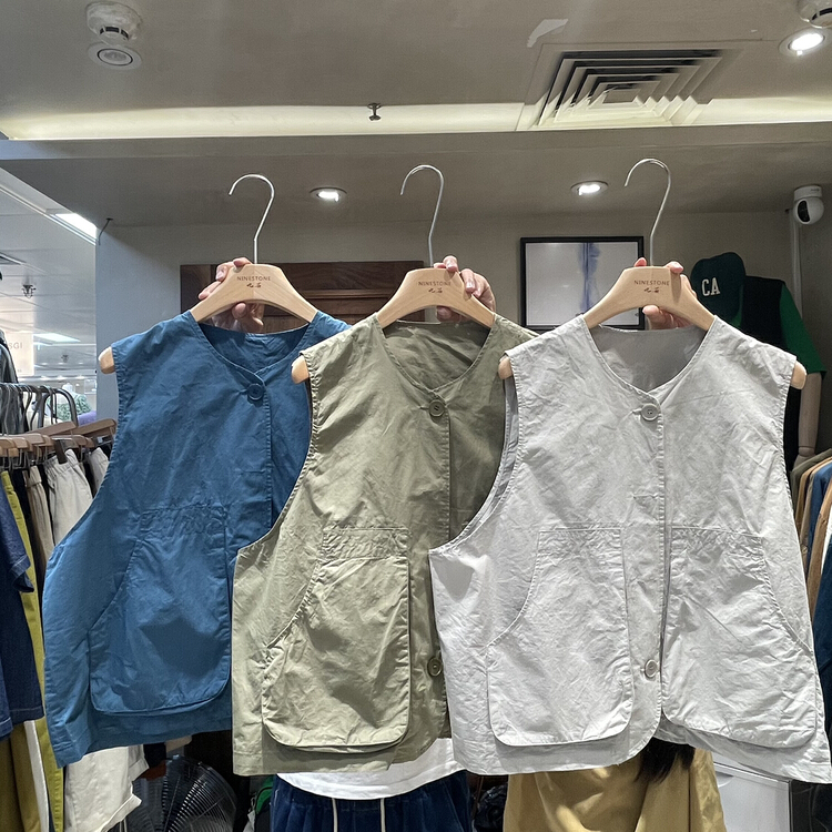 New in early summer! [fabric] loose single breasted Japanese vest 592051# L