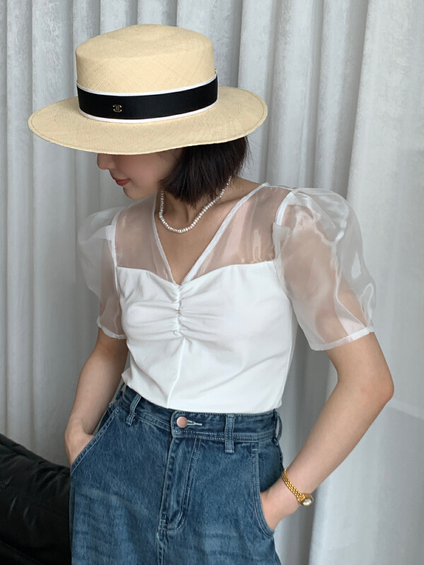 [new open] square neck bubble sleeve short sleeve foreign style design feeling small crowd shirt hy22595# zxl