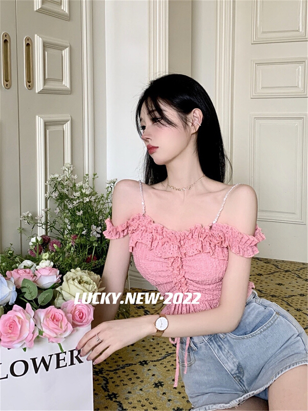 goods in stock! New in early summer! [lucky] sexy ear lined shoulder shirt 8705# zxx